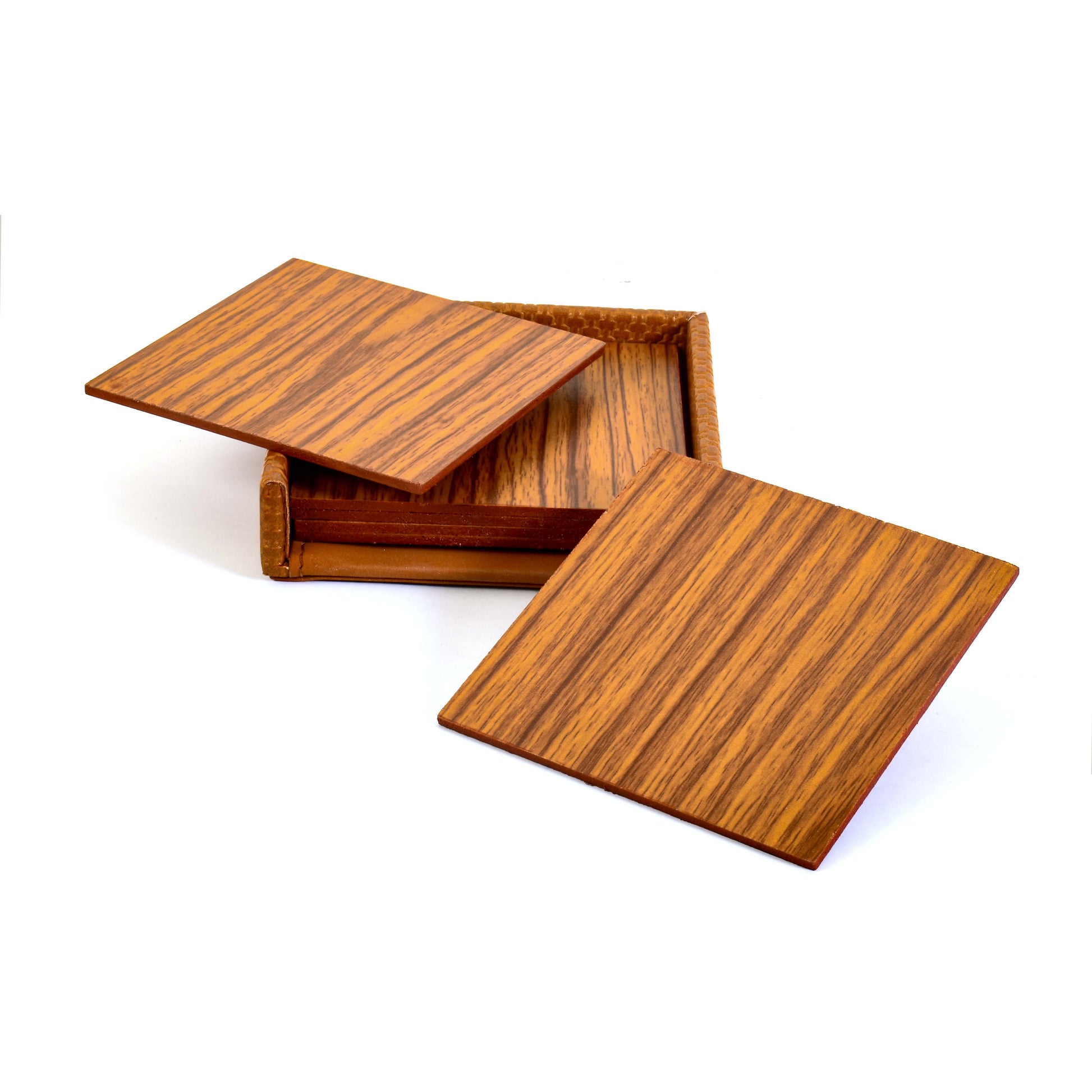 Leatherette Square Coasters Set of 6 | Tan | Rubix Ichkan