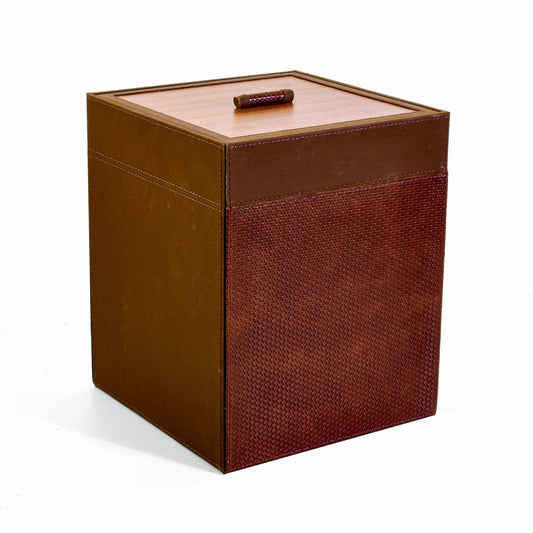 Leatherette Waste Bin With Lid | Brown | Rubix Ichkan
