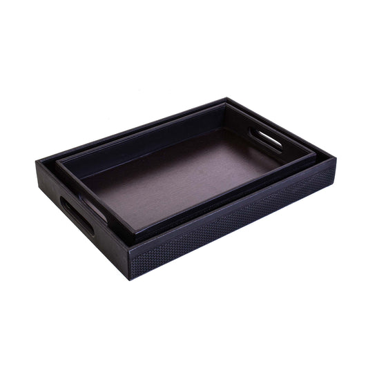 Leatherette Rectangle Serving Tray Set of 2 | Black | Rubix Ichkan