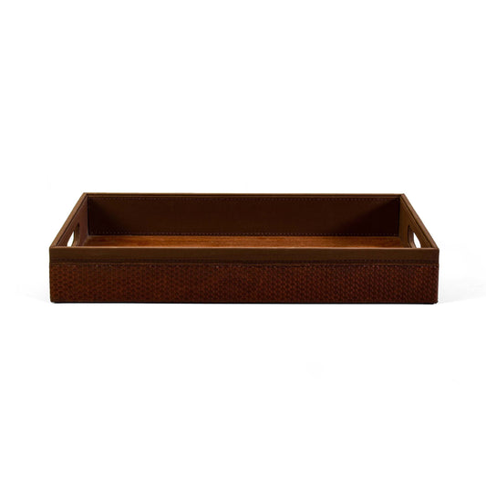 Leatherette Rectangle Serving Tray Set of 2 | Brown | Rubix Ichkan