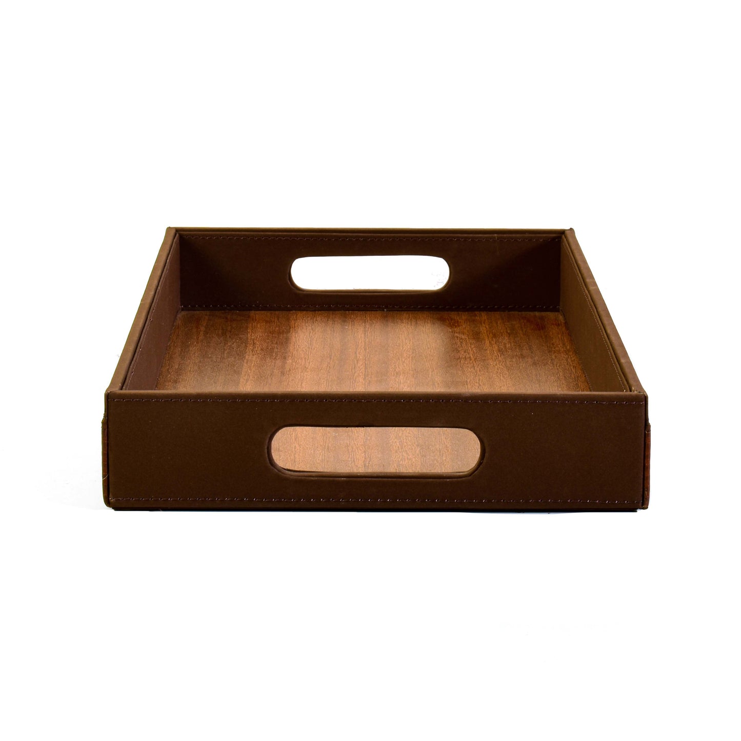 Leatherette Rectangle Serving Tray Small | Brown | Rubix Ichkan