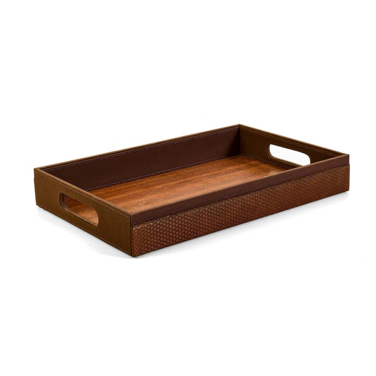 Leatherette Rectangle Serving Tray Large | Brown | Rubix Ichkan