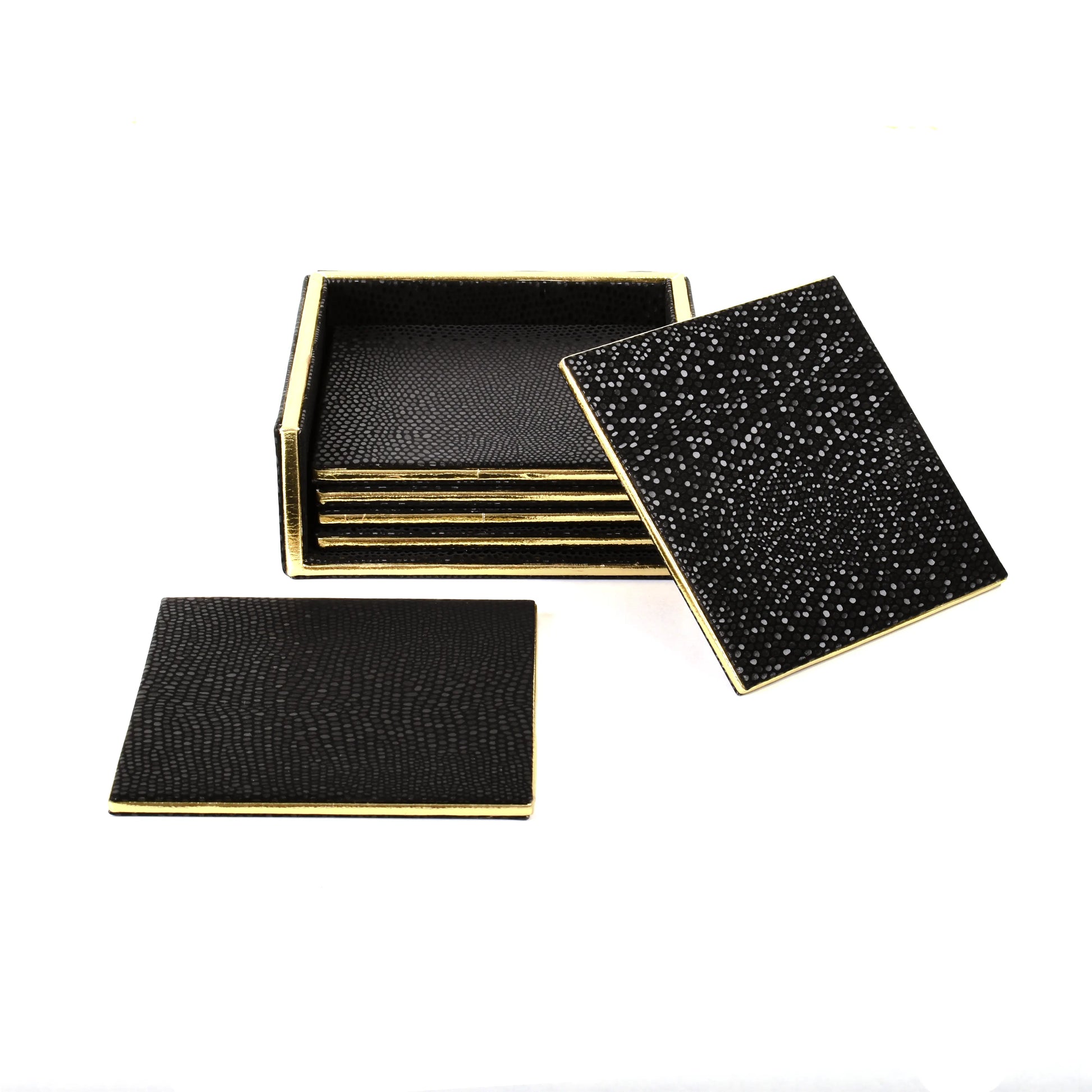Leatherette Square Coasters Set of 6 | Black | Serpentine Ichkan