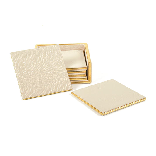 Leatherette Square Coasters Set of 6 | Ivory | Serpentine Ichkan
