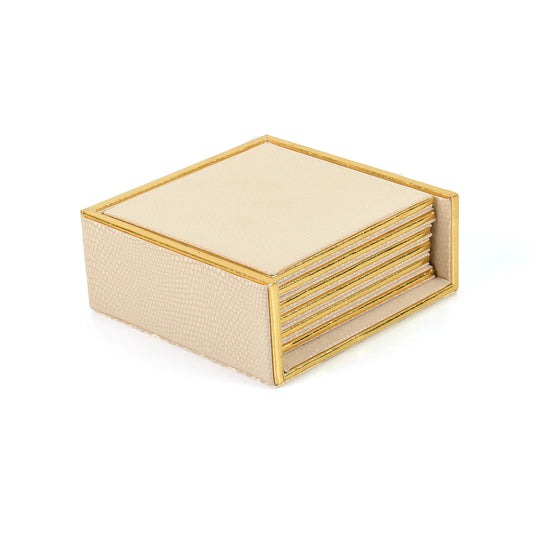 Leatherette Square Coasters Set of 6 | Ivory | Serpentine Ichkan