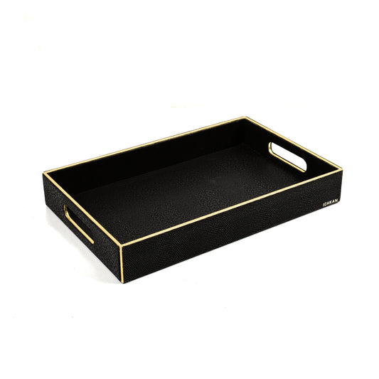 Leatherette Rectangle Serving Tray Large | Black | Serpentine Ichkan