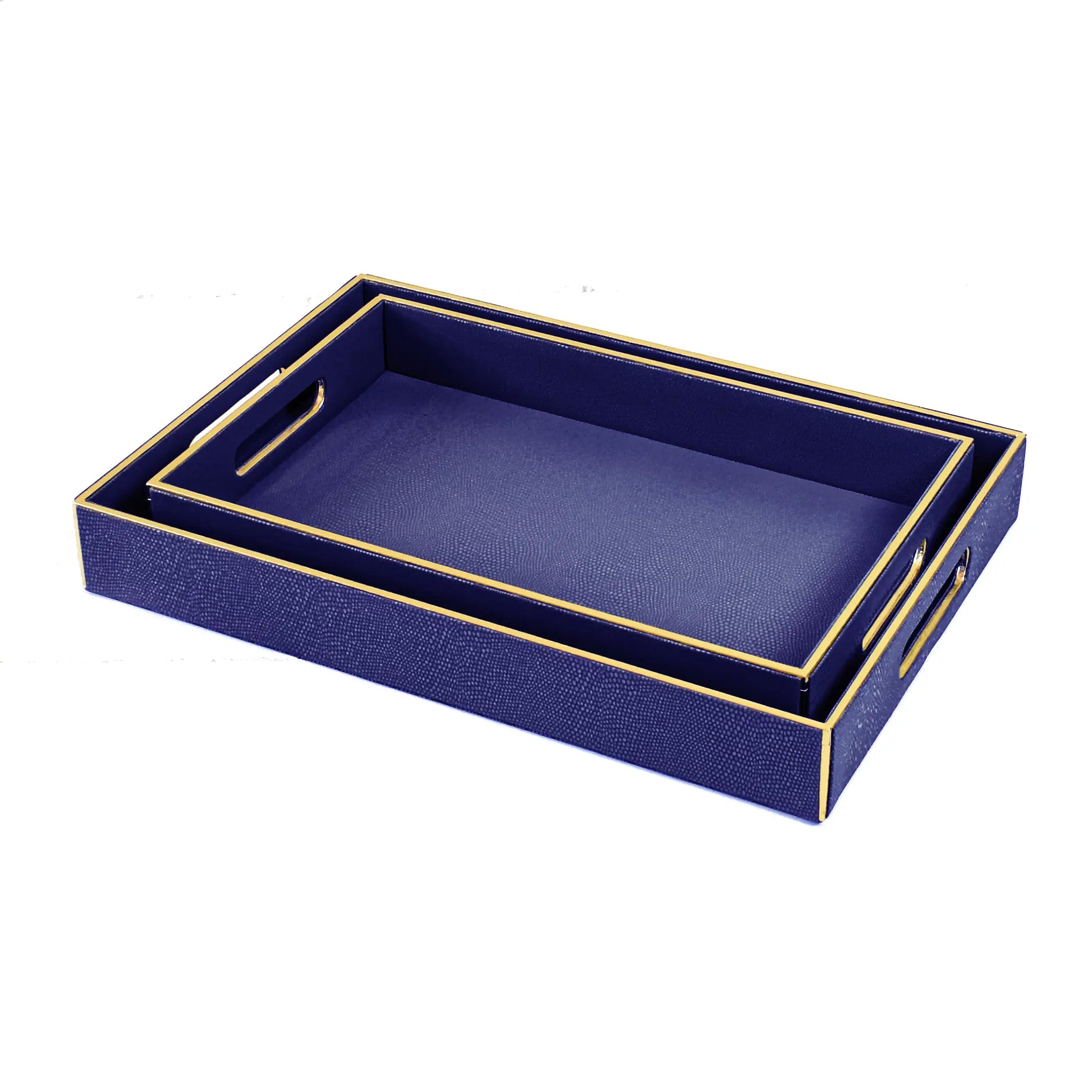 Leatherette Rectangle Serving Tray Set of 2 | Blue | Serpentine Ichkan