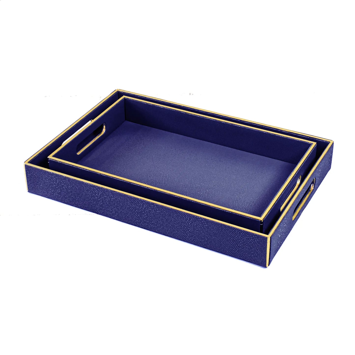 Leatherette Rectangle Serving Tray Large | Blue | Serpentine Ichkan