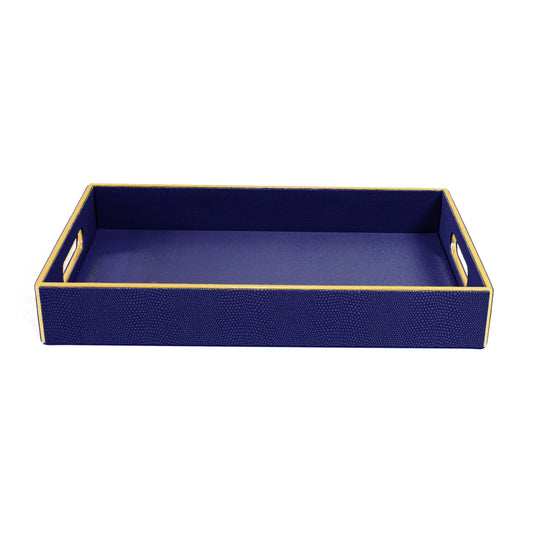 Leatherette Rectangle Serving Tray Set of 2 | Blue | Serpentine Ichkan