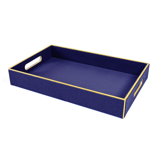 Leatherette Rectangle Serving Tray Small | Blue | Serpentine Ichkan