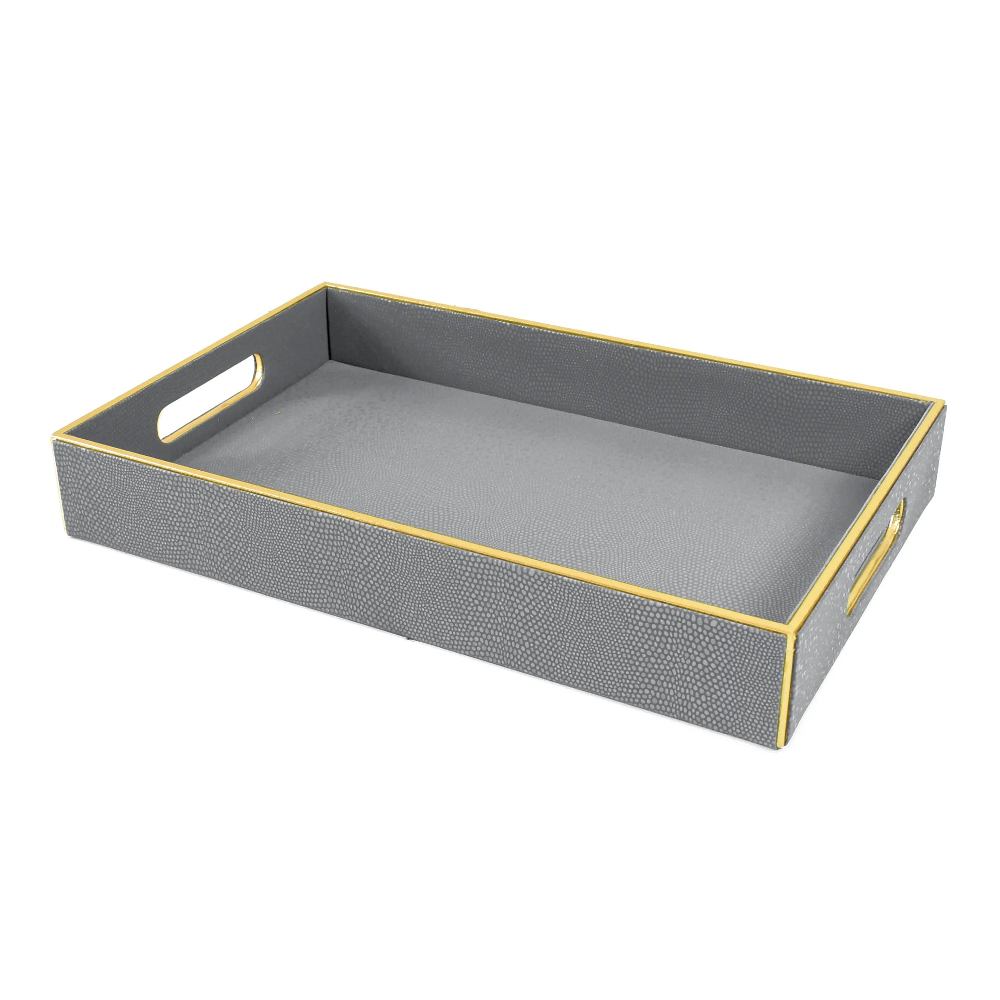 Leatherette Rectangle Serving Tray Large | Grey | Serpentine Ichkan