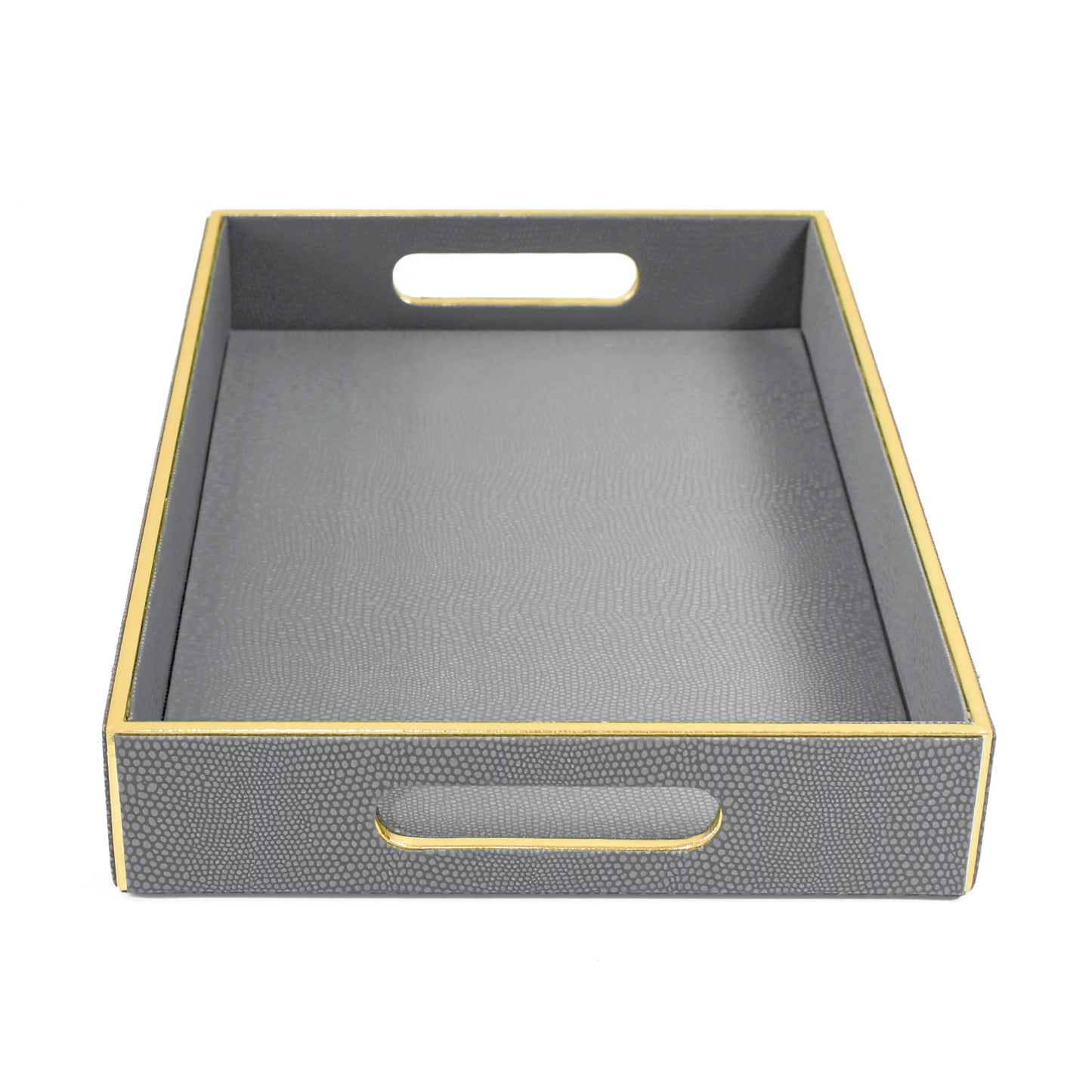 Leatherette Rectangle Serving Tray Large | Grey | Serpentine Ichkan