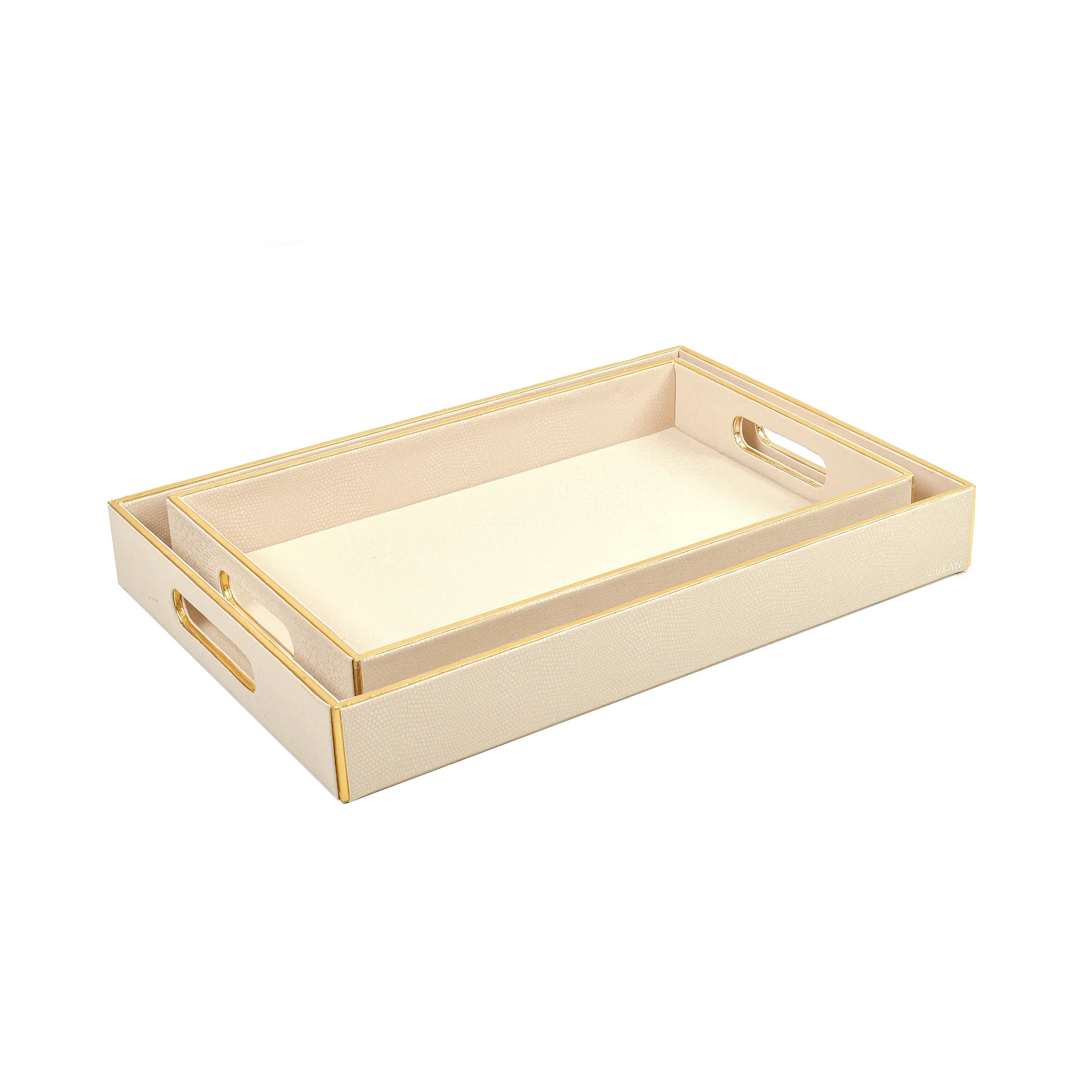 Leatherette Rectangle Serving Tray Small | Ivory | Serpentine Ichkan