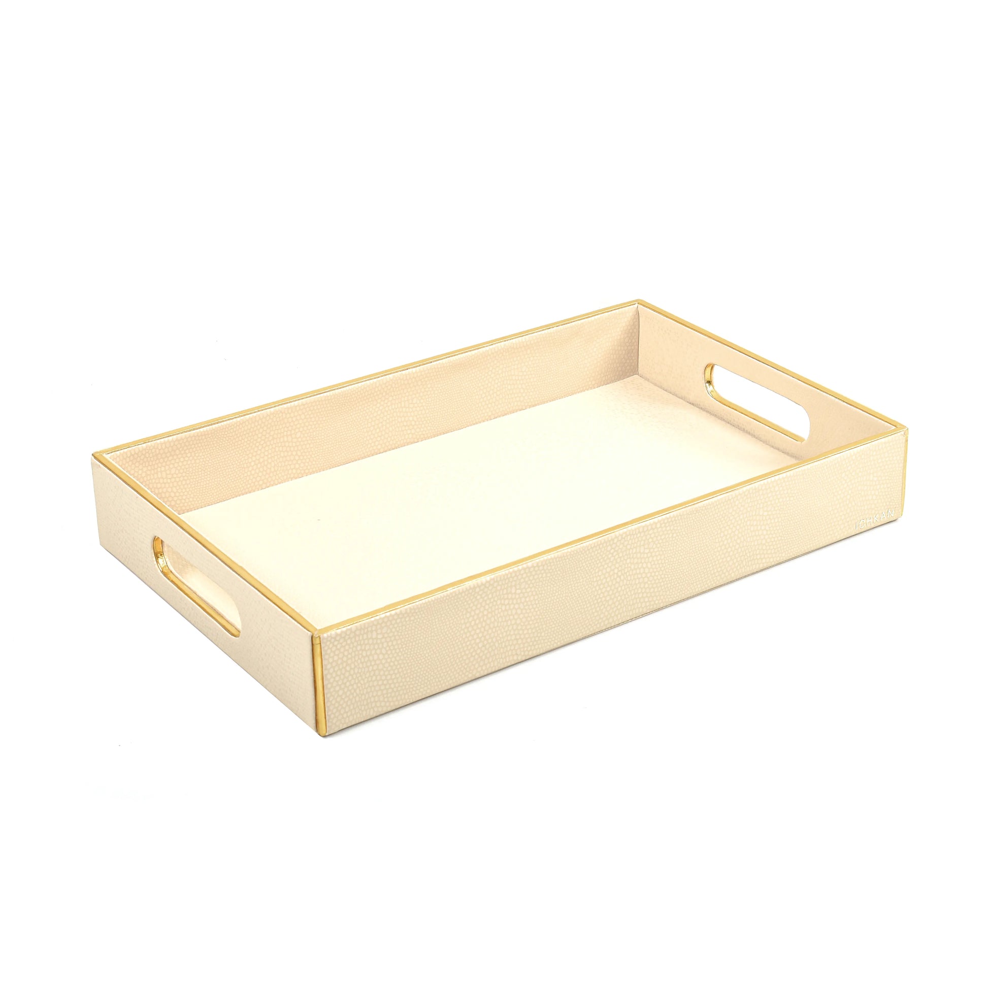 Leatherette Rectangle Serving Tray Large | Ivory | Serpentine Ichkan