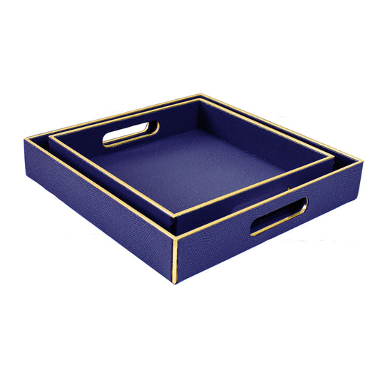 Leatherette Square Serving Tray Set of 2 | Blue | Serpentine Ichkan