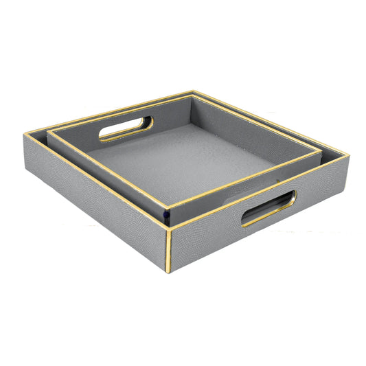 Leatherette Square Serving Tray Set of 2 | Grey | Serpentine Ichkan