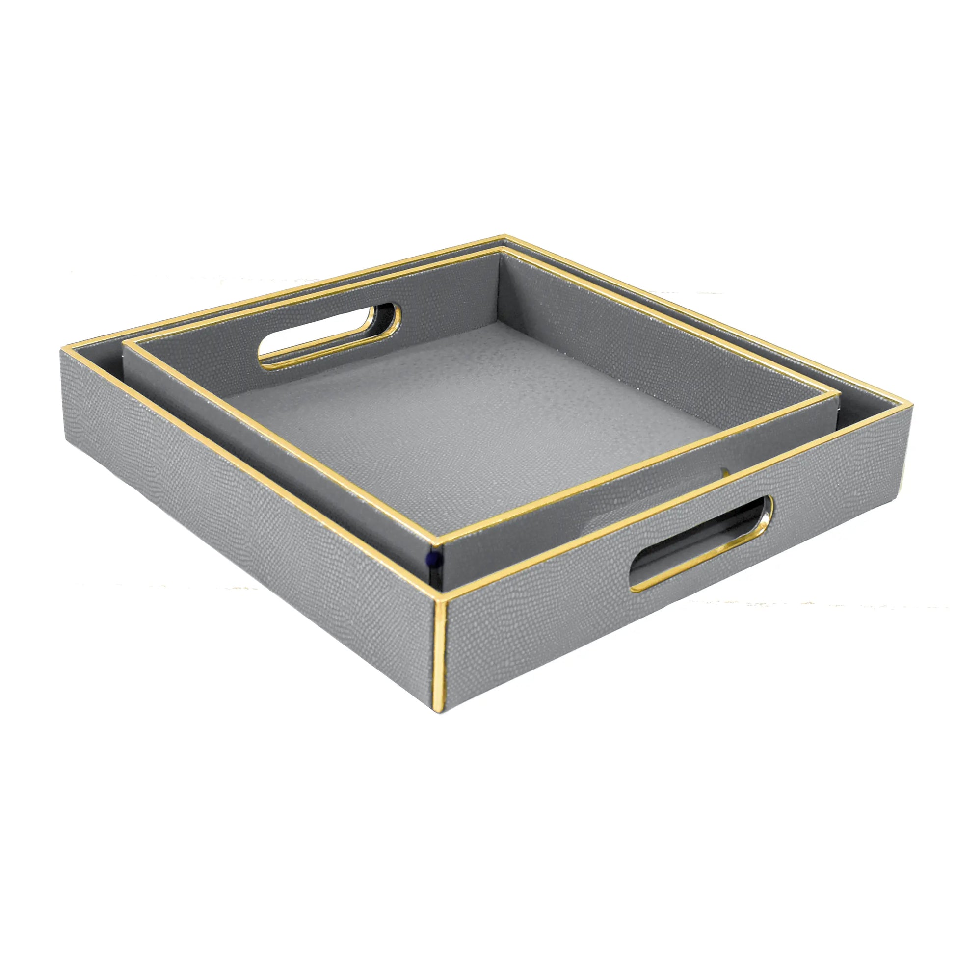 Leatherette Square Serving Tray Large | Grey | Serpentine Ichkan
