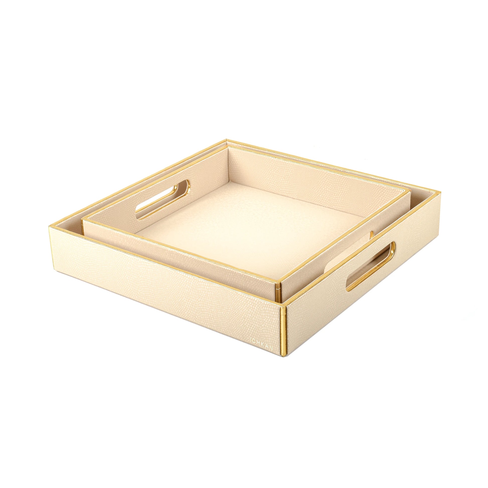 Leatherette Square Serving Tray Large | Ivory | Serpentine Ichkan