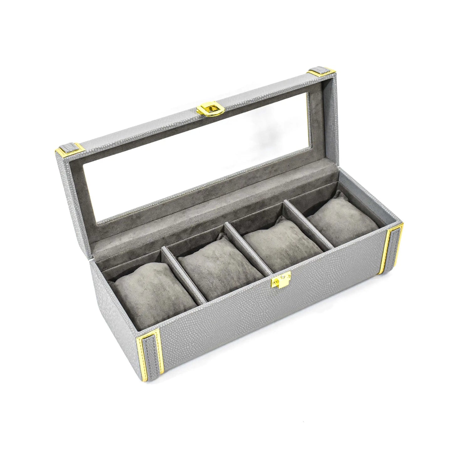 Leatherette Watch Storage and Organiser Box 4 Partition | Grey | Serpentine Ichkan