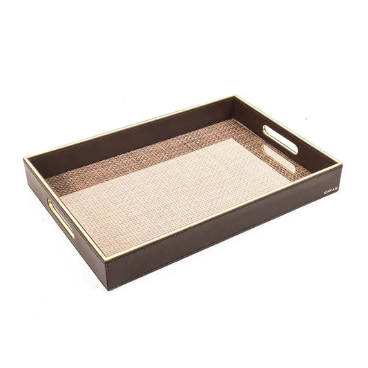 Leatherette Rectangle Serving Tray Large | Brown | V'eve ICHKAN