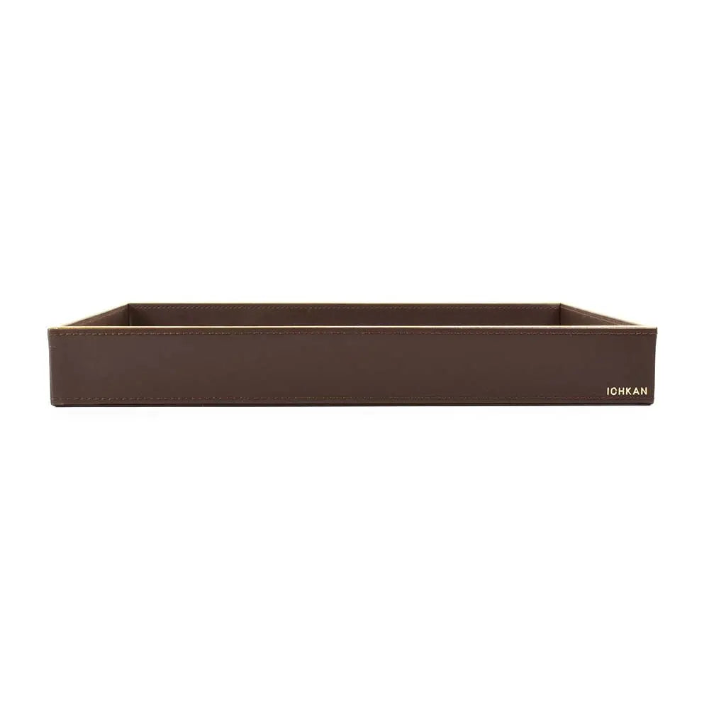 Leatherette Rectangle Serving Tray Large | Brown | V'eve ICHKAN