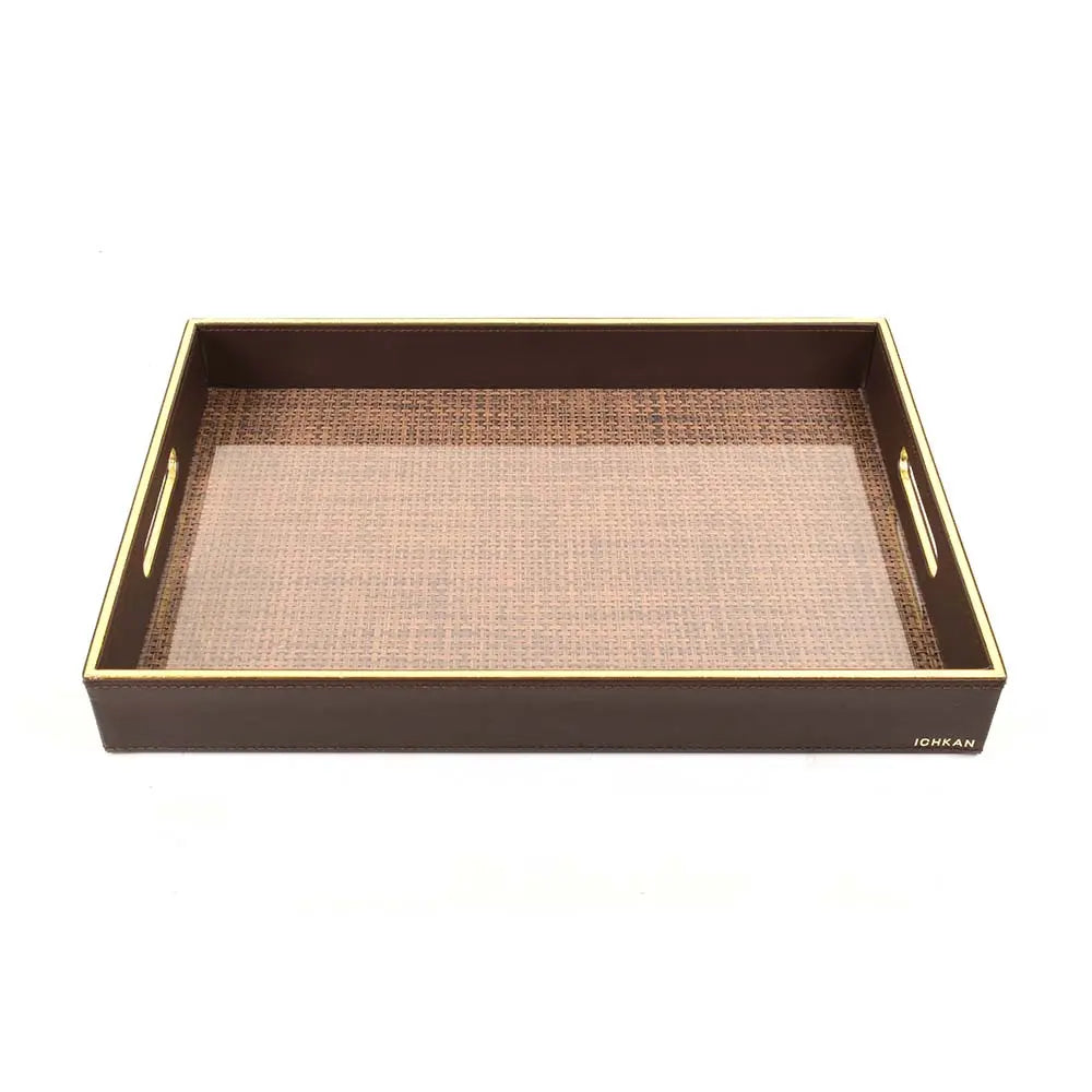 Leatherette Rectangle Serving Tray Large | Brown | V'eve ICHKAN