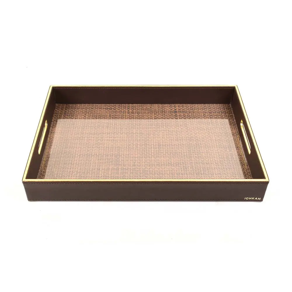Leatherette Rectangle Serving Tray Small | Brown | V'eve ICHKAN