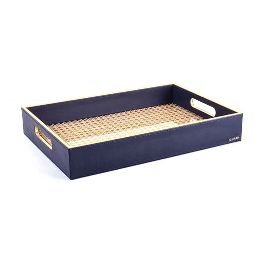 Leatherette Rectangle Serving Tray Large | Midnight Blue | Willow ICHKAN