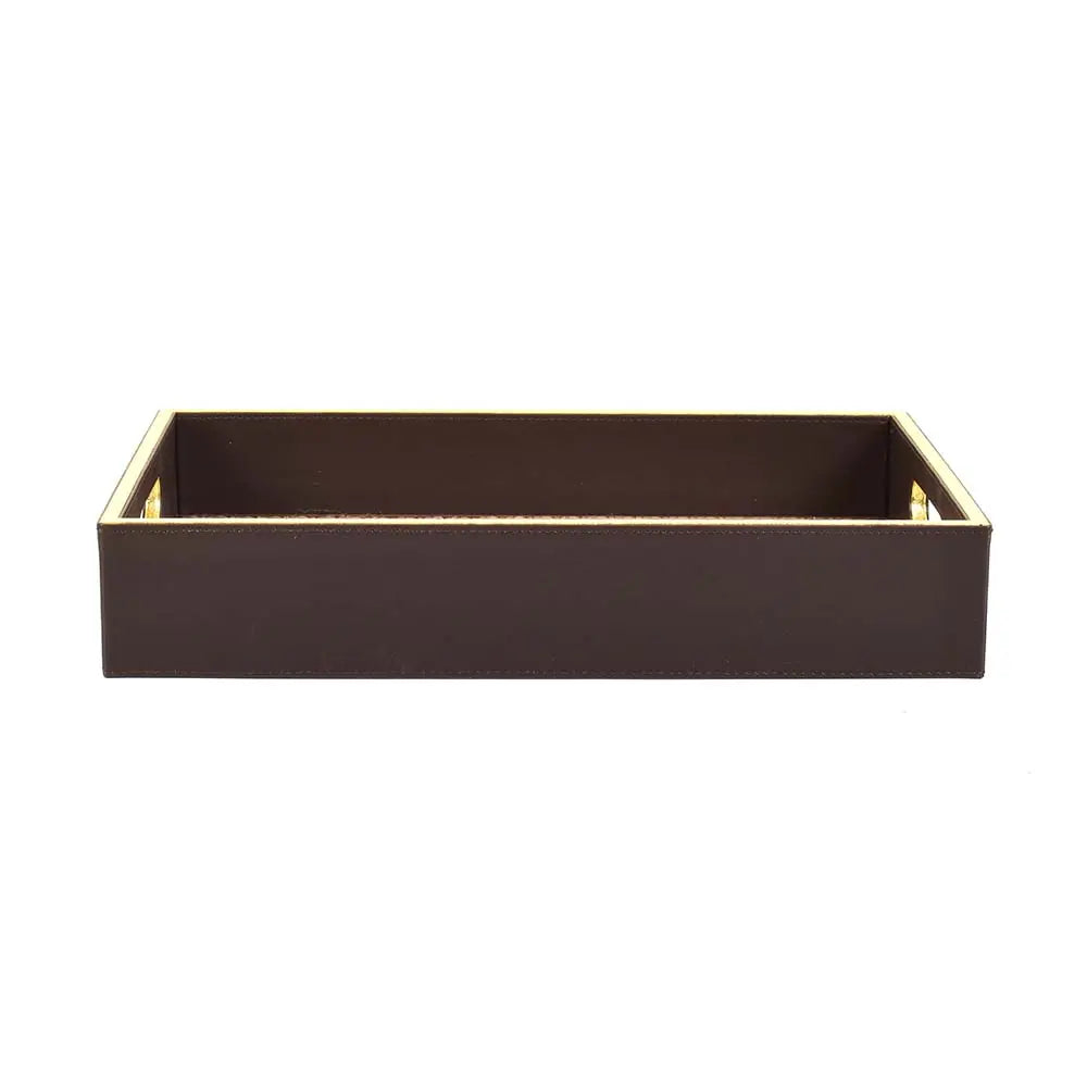 Leatherette Rectangle Serving Tray Large | Dark Brown | Willow ICHKAN