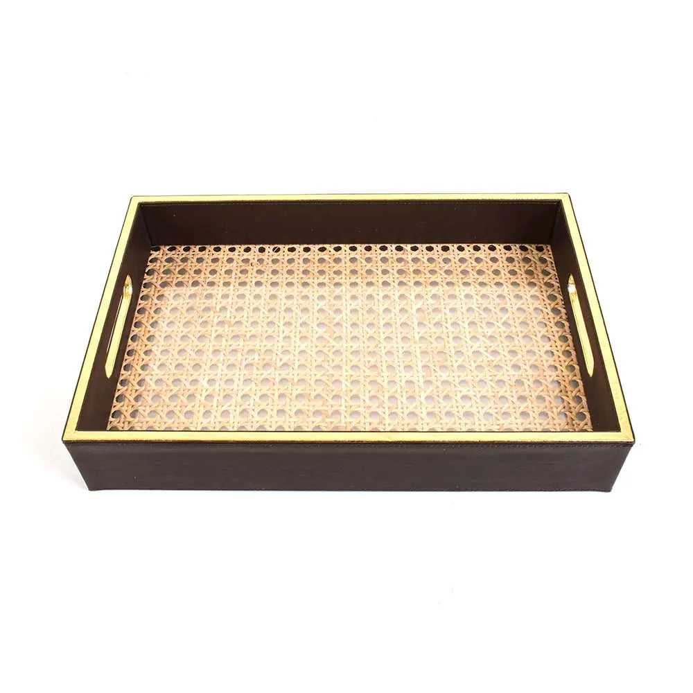 Leatherette Rectangle Serving Tray Large | Dark Brown | Willow ICHKAN
