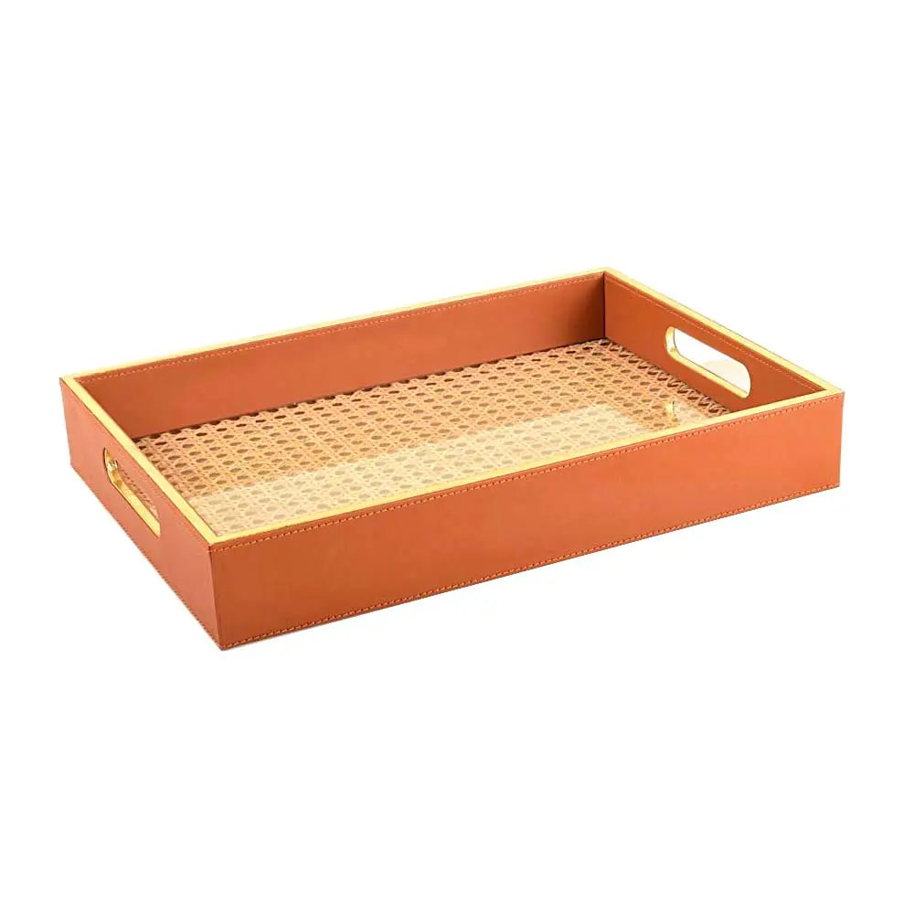 Leatherette Rectangle Serving Tray Large | Tan | Willow ICHKAN