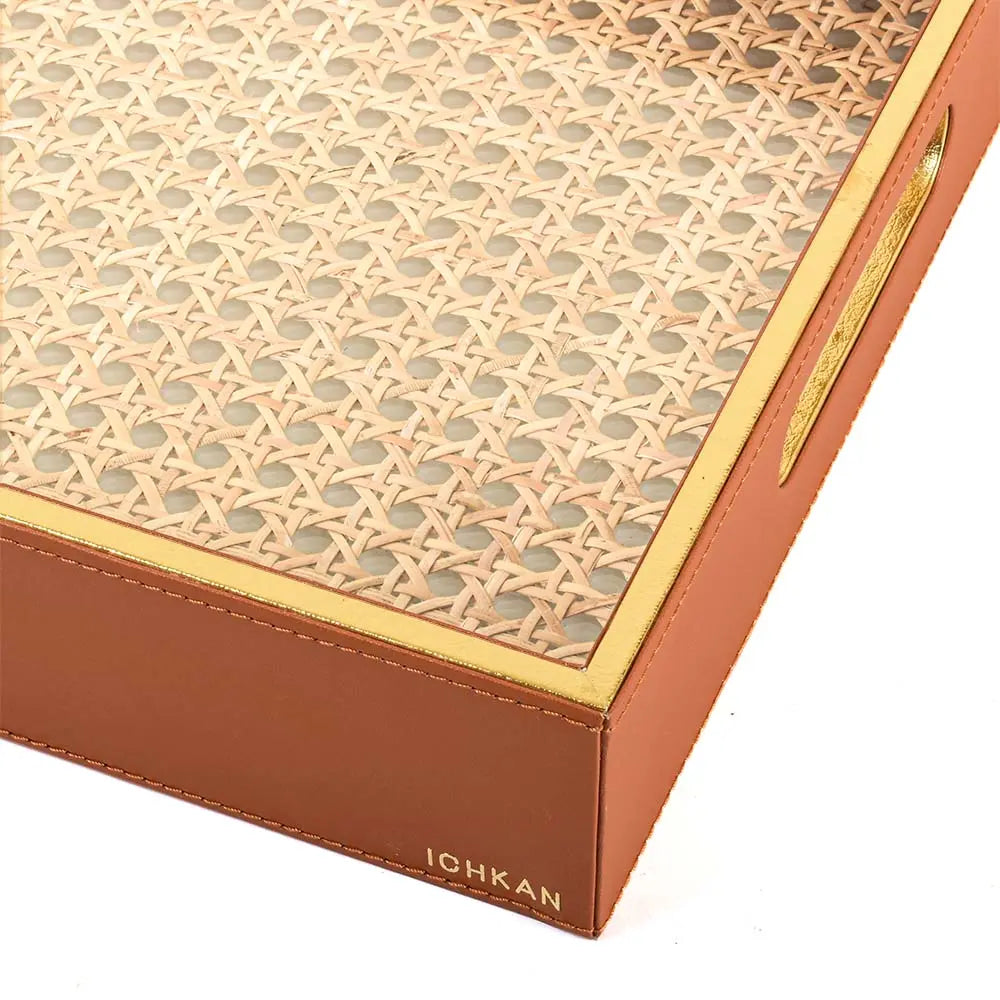 Leatherette Rectangle Serving Tray Large | Tan | Willow ICHKAN