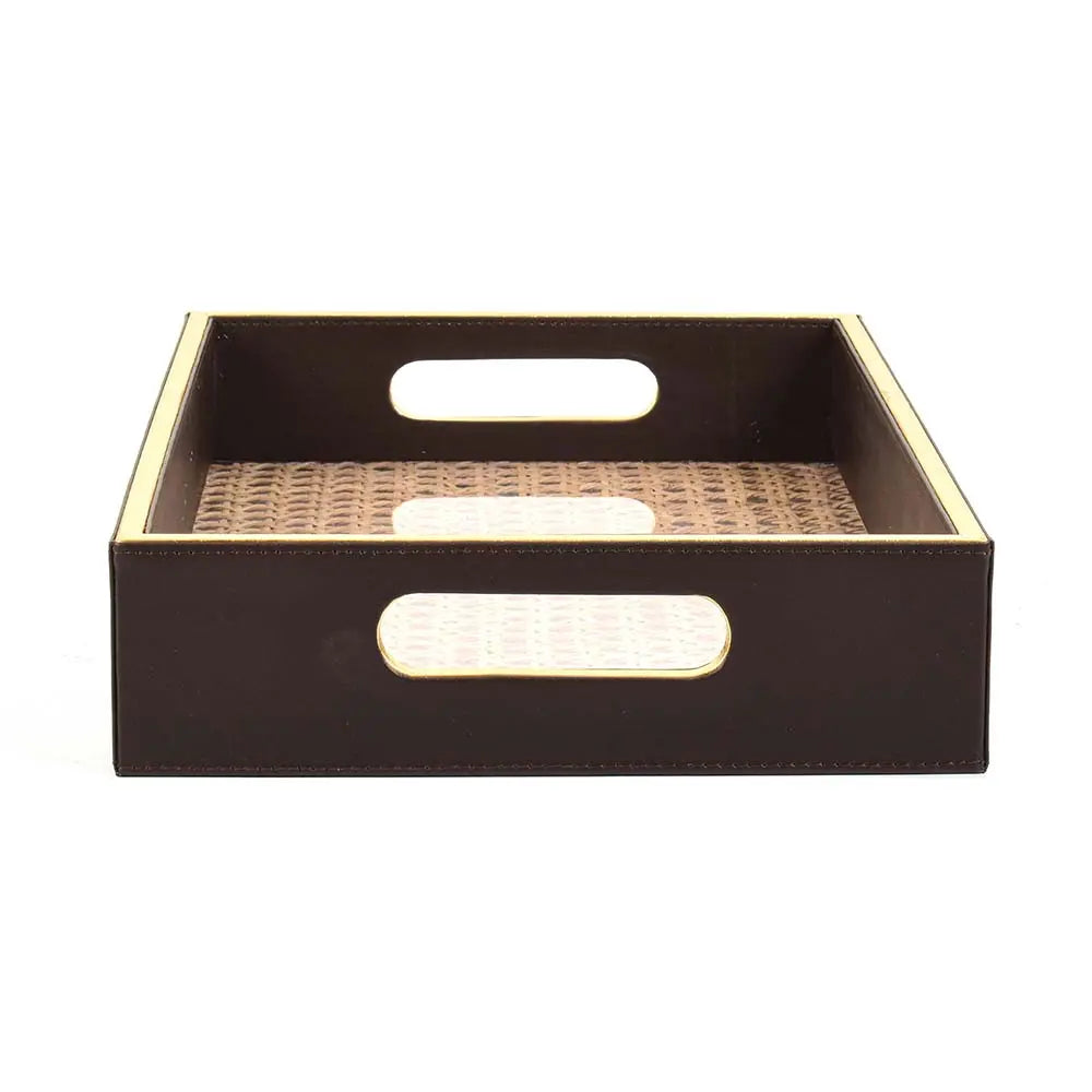 Leatherette Rectangle Serving Tray Small | Dark Brown | Willow ICHKAN