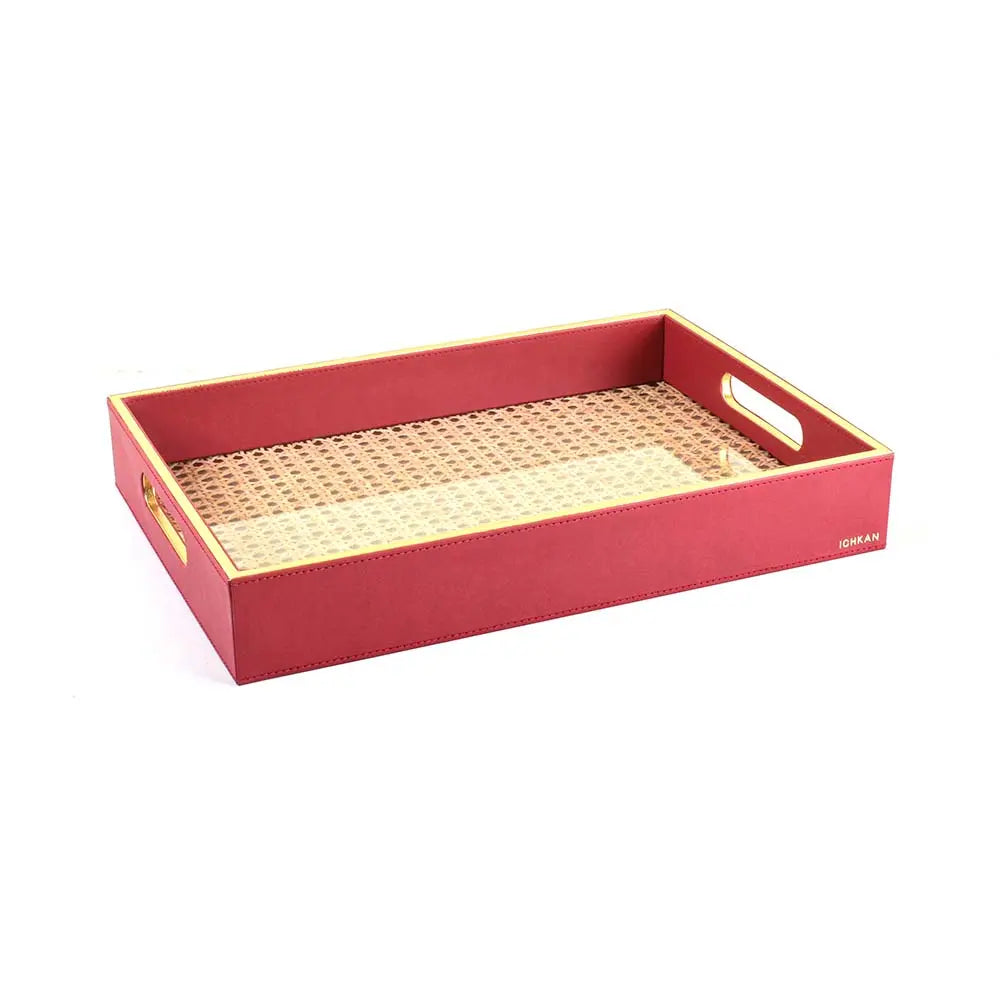 Leatherette Rectangle Serving Tray Small | Maroon | Willow ICHKAN