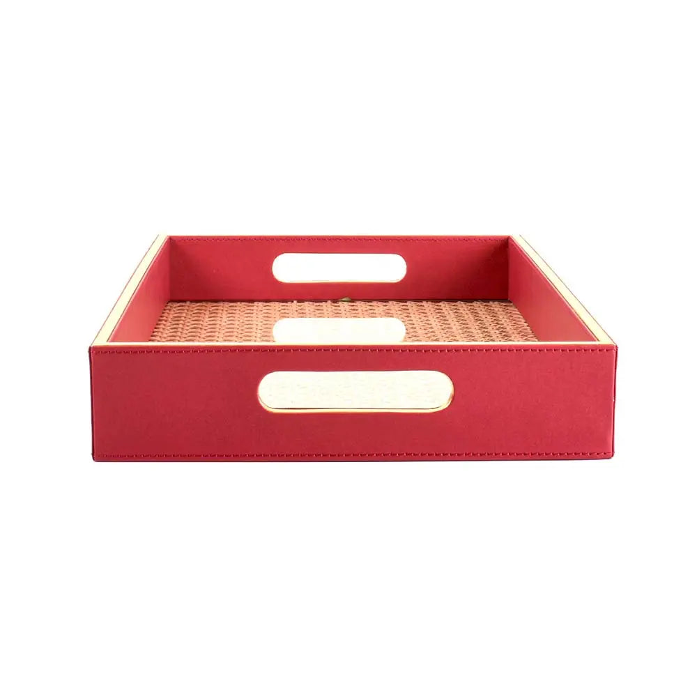 Leatherette Rectangle Serving Tray Small | Maroon | Willow ICHKAN