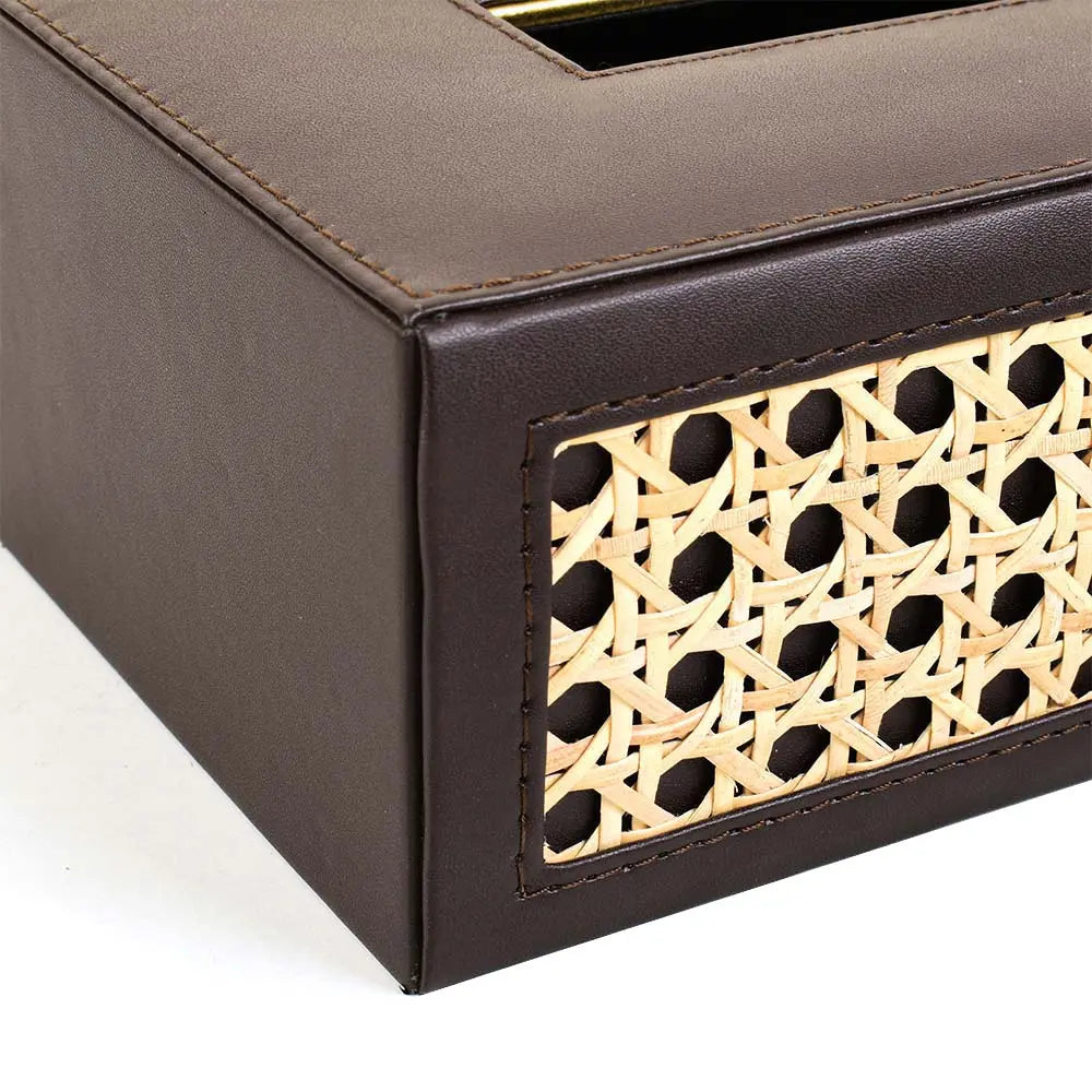 Leatherette Rectangle Tissue Box Holder I Dark Brown | Willow ICHKAN