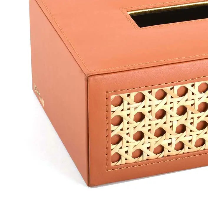 Leatherette Rectangle Tissue Box Holder I Tan | Willow ICHKAN
