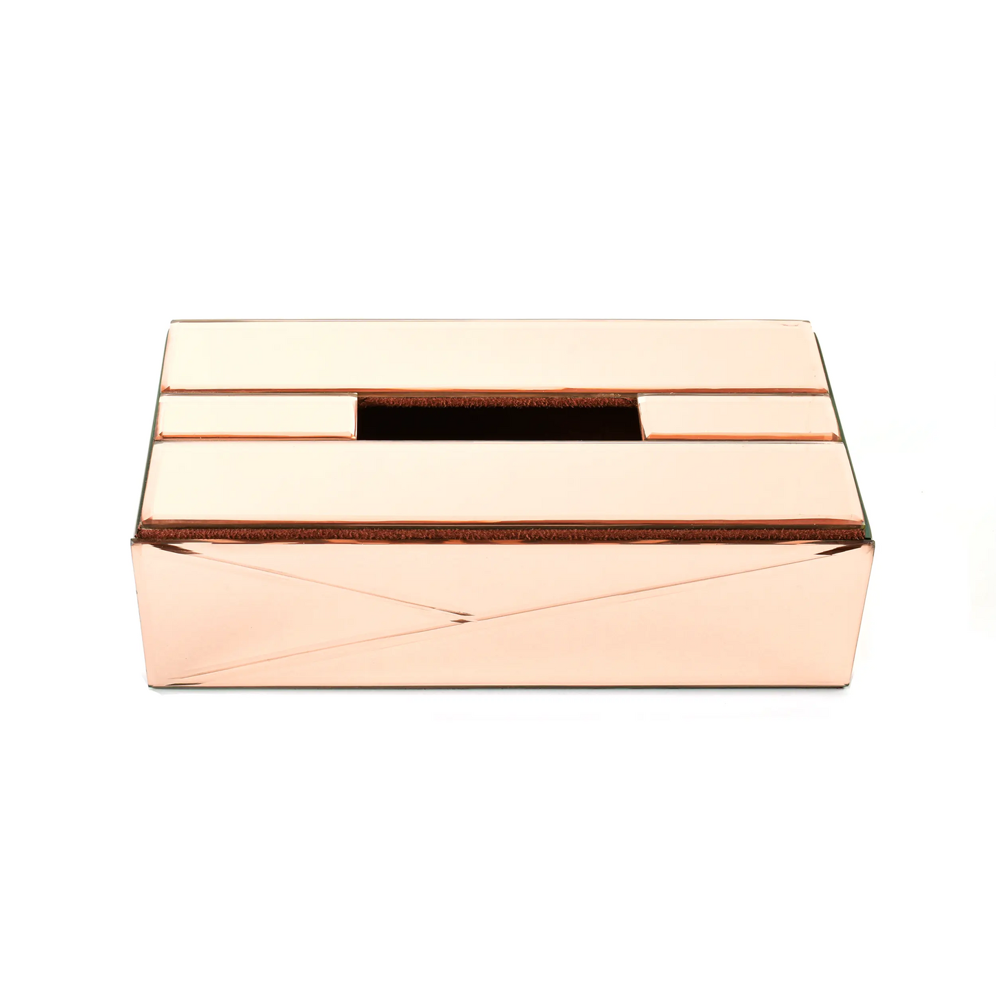 Mirror Rectangle Tissue Box Holder | Rose Gold | Lap Of Luxury Ichkan
